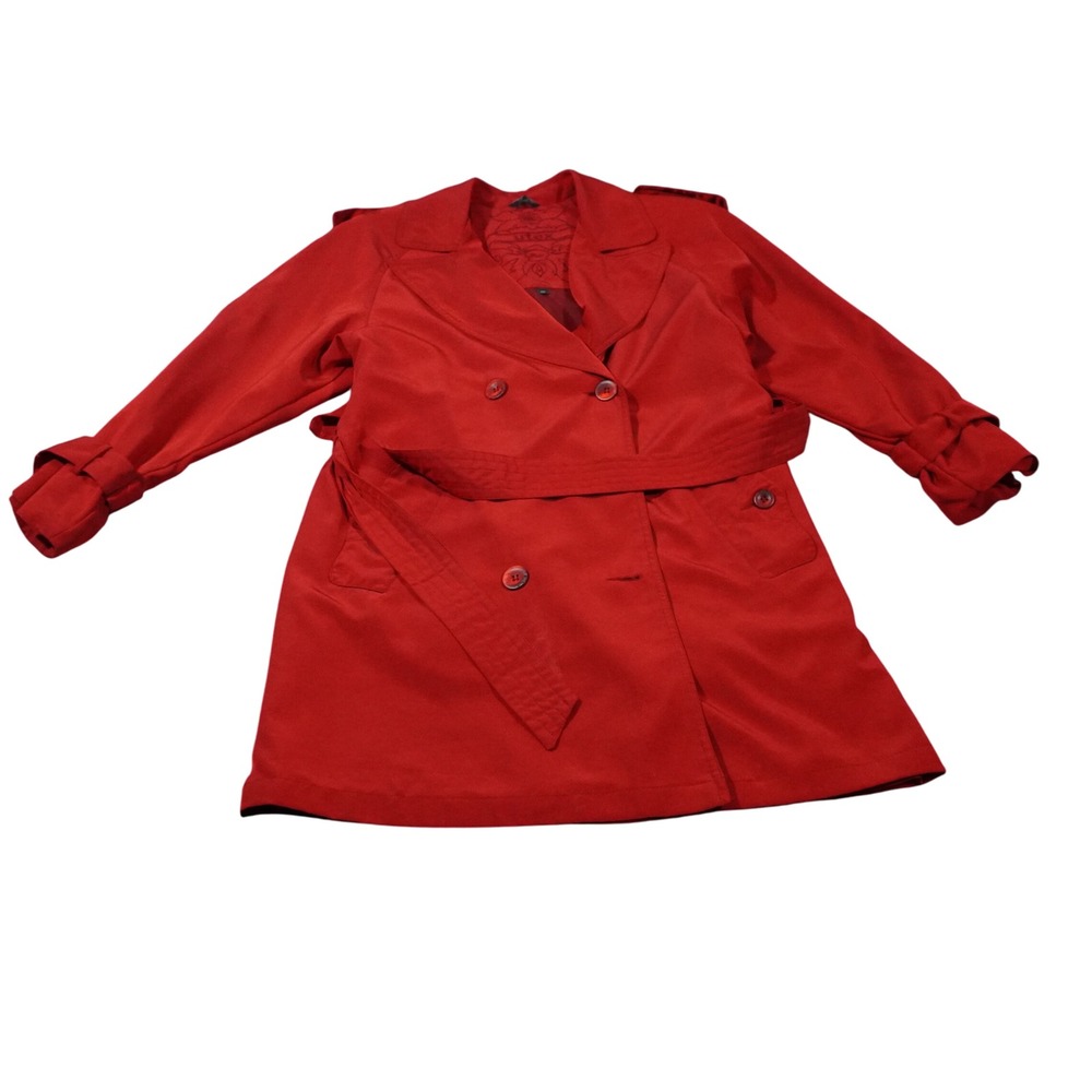 Wotex Red Trench Coat Small Womens Double Breasted Belted Spring Fall Jacket